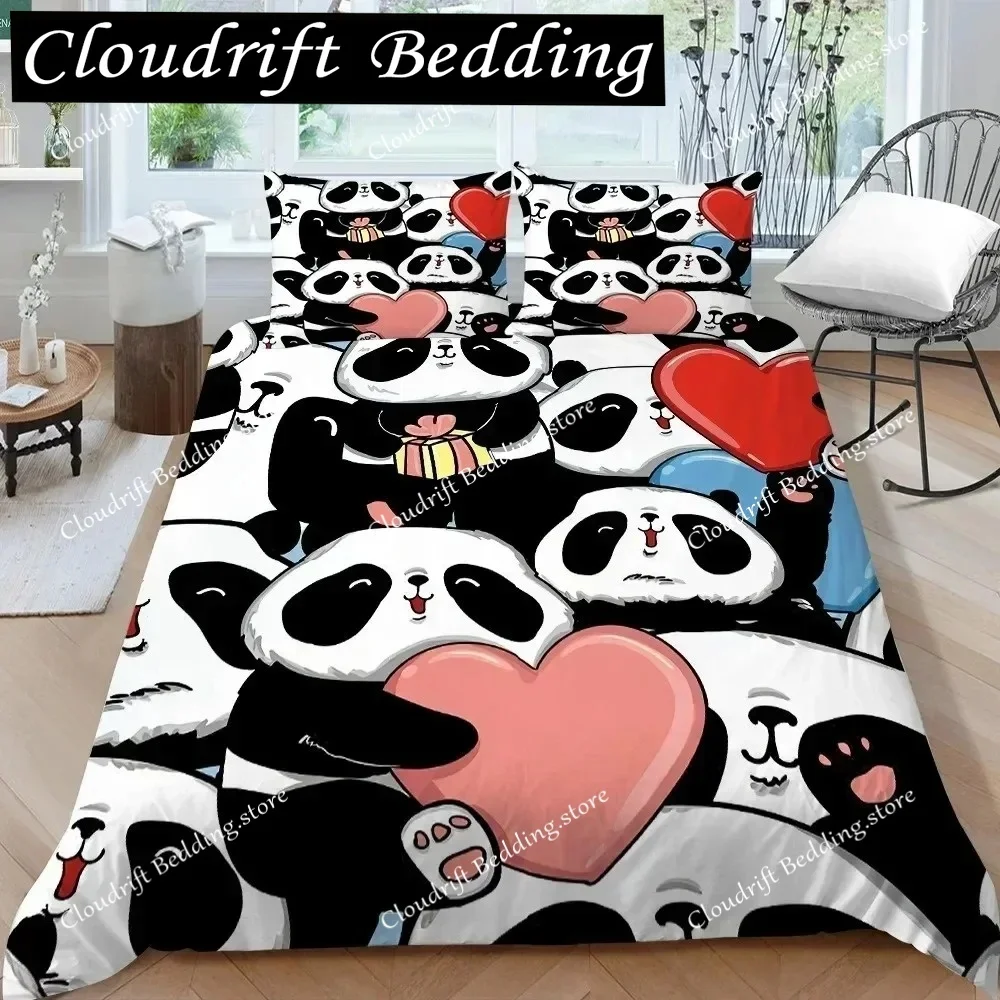 3D Panda Bedding Set for Boys Girls Cute Cartoon Giant Panda Duvet Cover Set King Queen Size Yellow Soft Polyester Quilt Cover