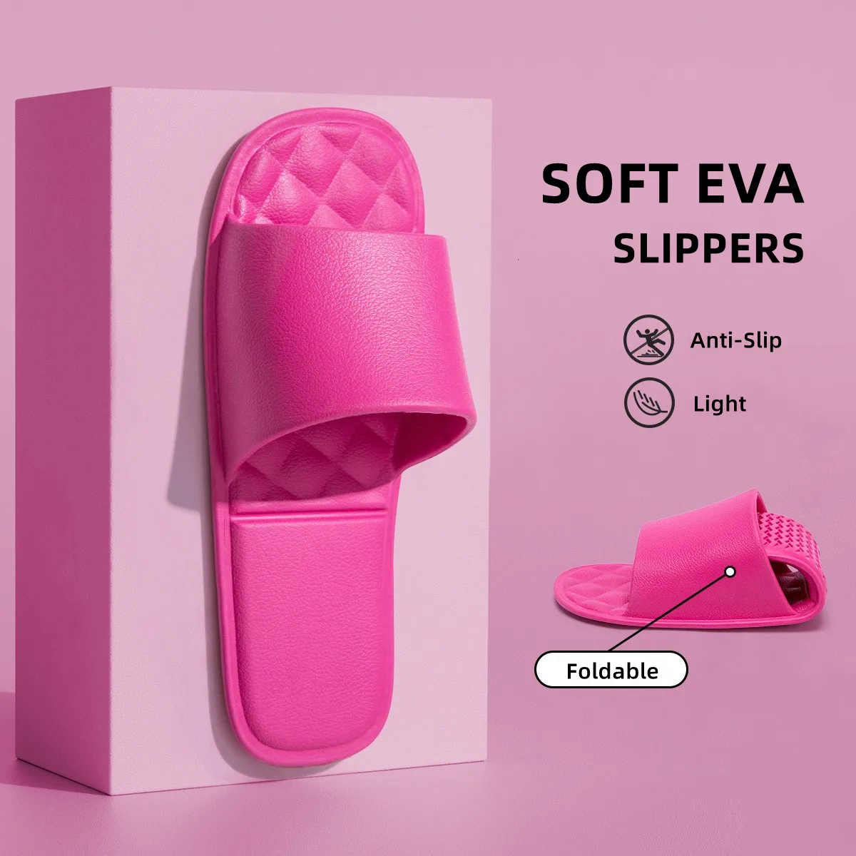 

Fashion Women Men Foldable Light Travel Slippers Couples Summer Sandals Soft EVA Flats New Concise Solid Color Hotel Floor Shoes