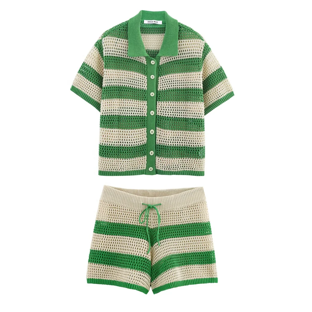 

2025 New Women's Casual Elegant Design with European and American Style Knitted Polo Coat&Shorts Set