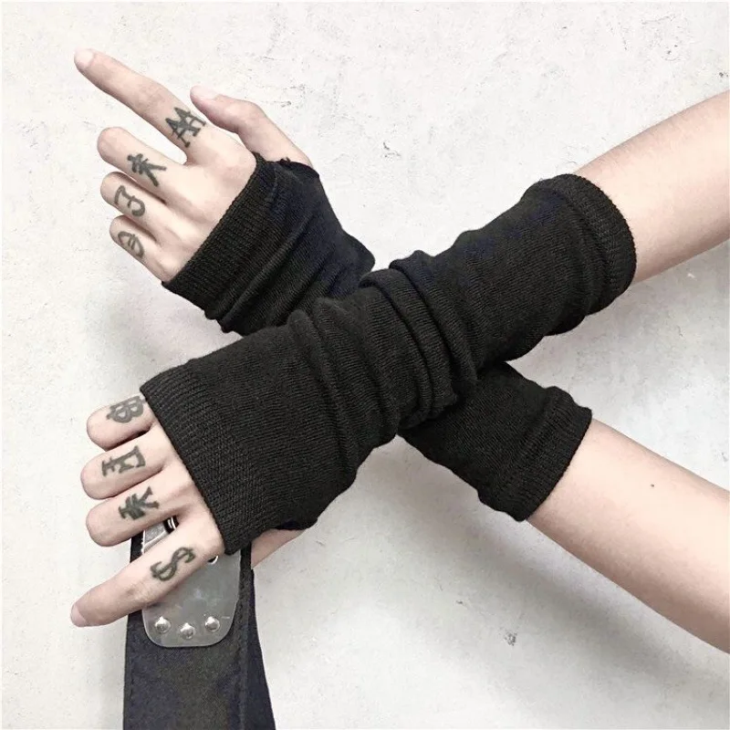 INS Spring Summer Sports Long Fire Ninja Knitted Gloves Emo Women\'s Sleeves Y2K Men\'s Fashion Half Finger Arm Warmer Oversleeve