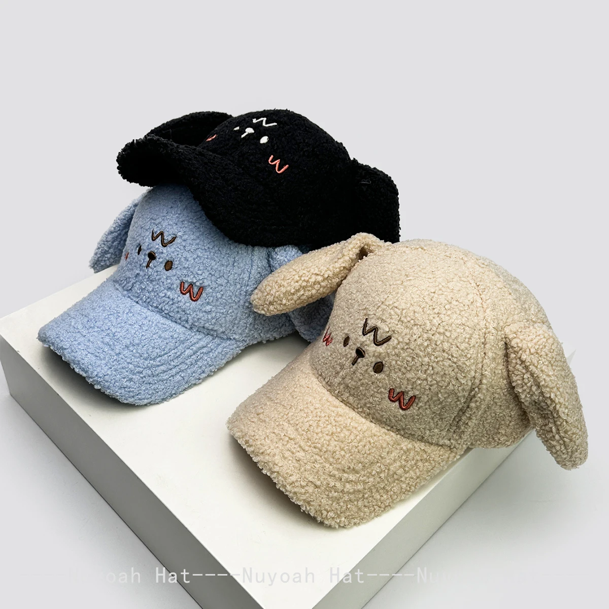 

New Women Love Ears Cartoon Puppy Letter Embroidery Plaid Baseball Hats Sunshade Cute Warm Peaked Caps Versatile Fashion Sweet