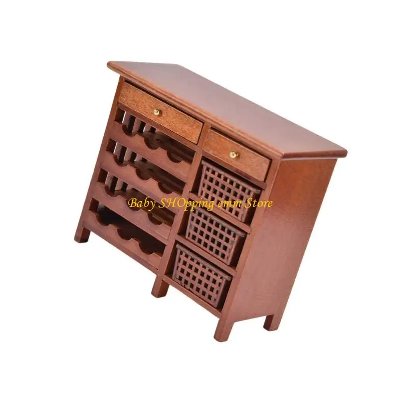 23GD ミニチュア木製ワインディスプレイキャビネットドールハウスアクセサリーシーンディスプレイ家具モデル愛好家に最適