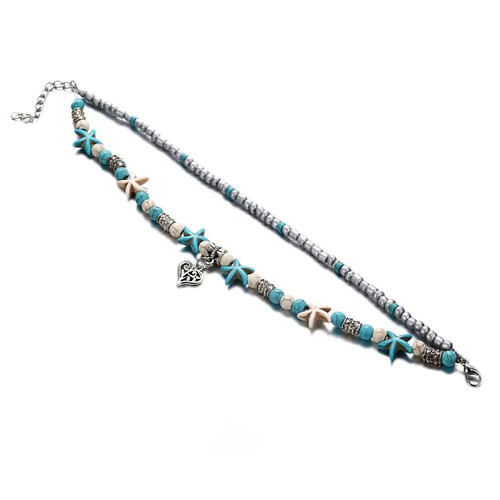 New Adjustable Ankle Bracelet Beach Turtle Double Starfish Anklet Beads Conch Foot Chain Women