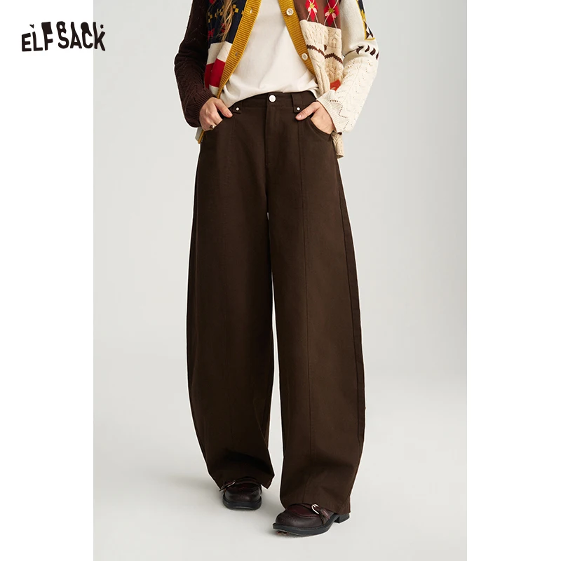 ELFSACK Women's Vintage Loose Casual Pants with Solid Color, Comfy Relaxed Trousers for Everyday Wear, Soft Straight Leg Bottoms