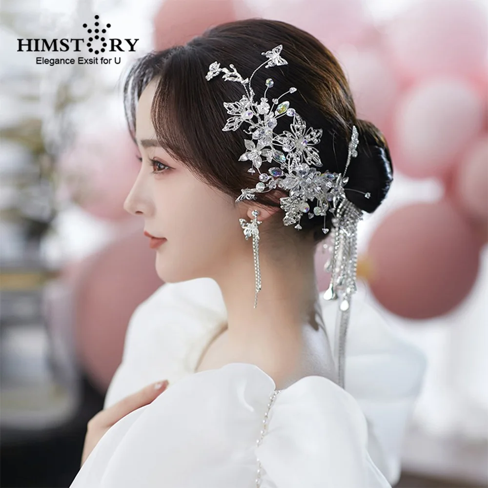 

HIMSTORY Fashionable Bridal Hair Accessories Jewelry Handmade Crystal Bridal Party Prom Pageant Hairpins Set