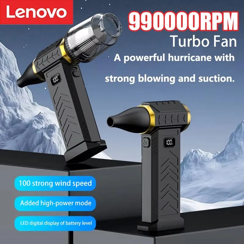 Soplador de Aire Turbo Jet Lenovo 990000 RPM, 370G de Fuerza de Soplado, Soplador de Aire de Alta Velocidad, Plumero de Aire Comprimido Inalámbrico, Ventilador Portátil