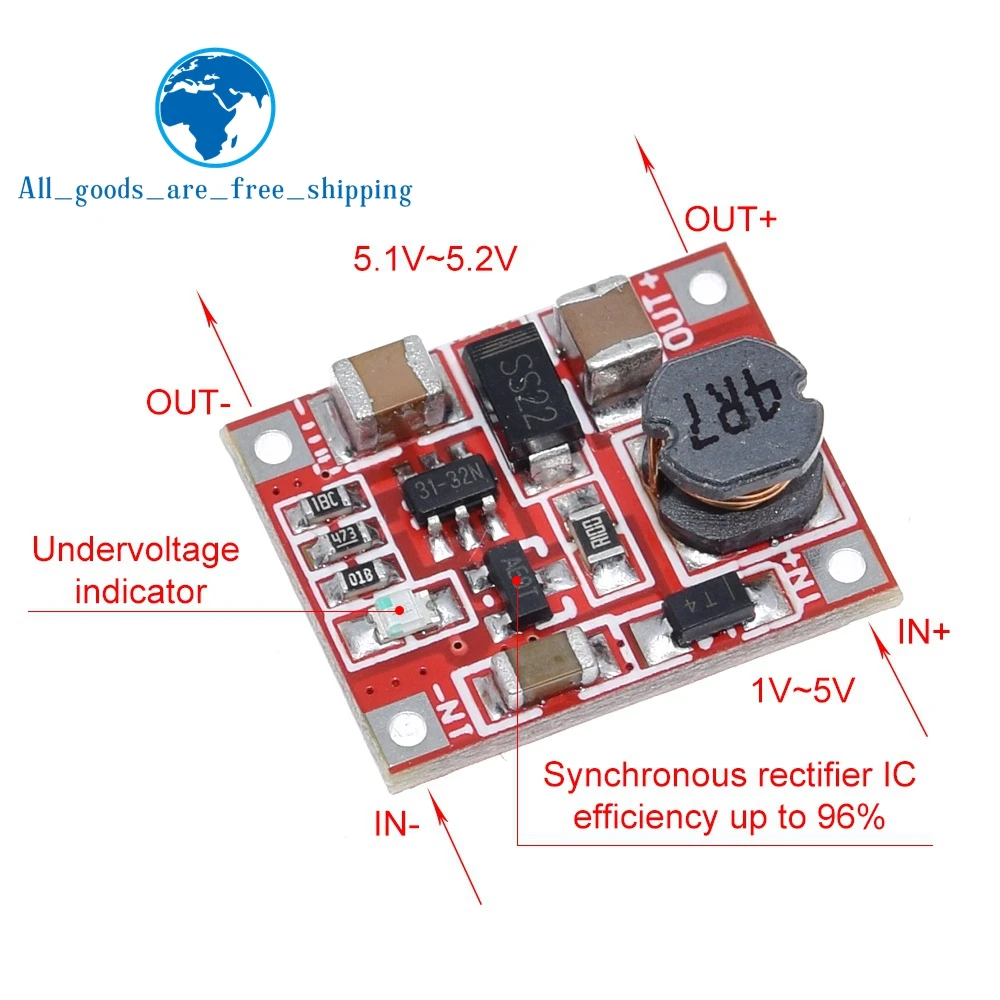 TZT 1/5PCS DC-DC Boost Power Supply Module Converter Booster Step Up Circuit Board 3V to 5V 1A Highest Efficiency 96%