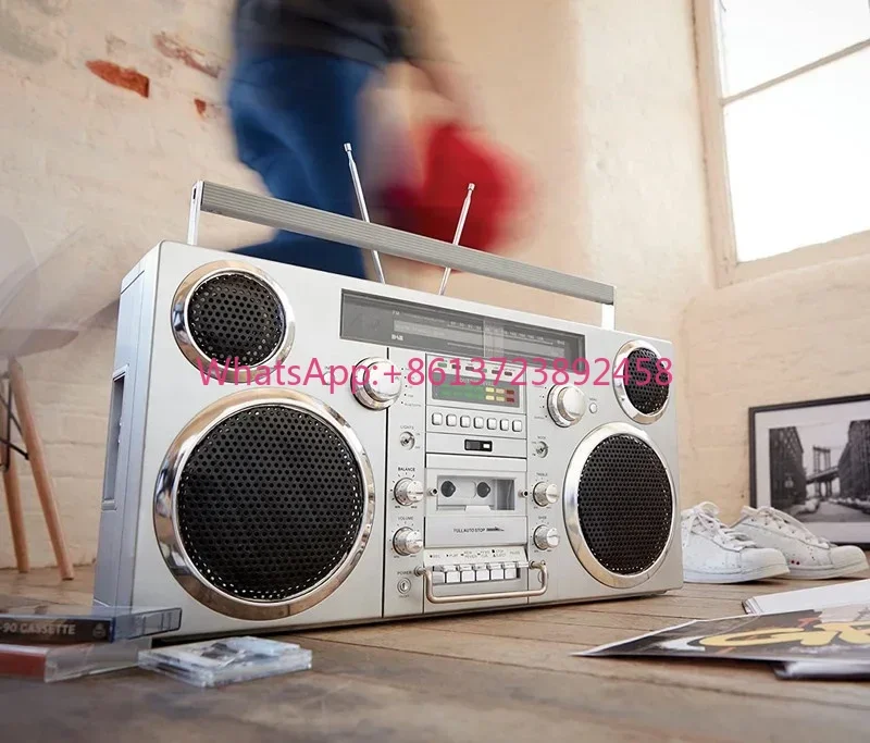 Brooklyn Wireless Bluetooth Speaker - Silver 1980S-Style Portable Boombox - CD Player, Cassette Player, FM Radio, USB,