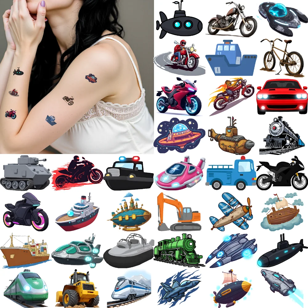 

54pcs Temporary Tattoo Motorcycle Sticker Temporary Tattoo Stickers Sticker Train Sticker For Cheeks Boys Arms