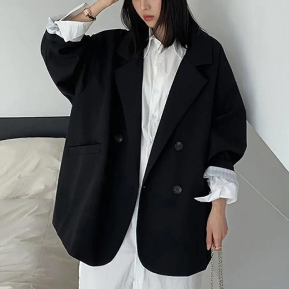 Chic Suit Jacket Regular Length Women Blazer Oversized Autumn Winter Solid Color Casual Lapel Suit Jacket  Warm