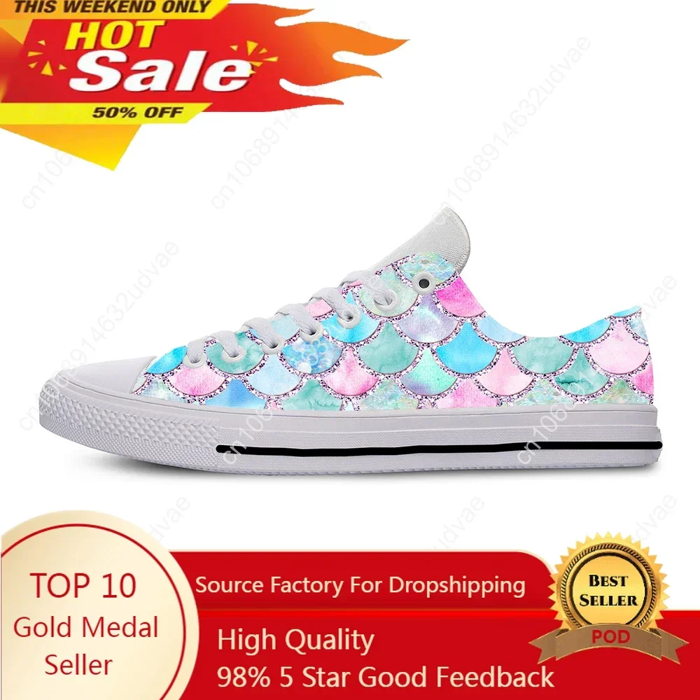 Hot Cool Mermaid Fish Scale Cartoon Cute Lovely Fashion Casual Shoes Low Top Mens Womens Female Sneakers Classic Board Shoe