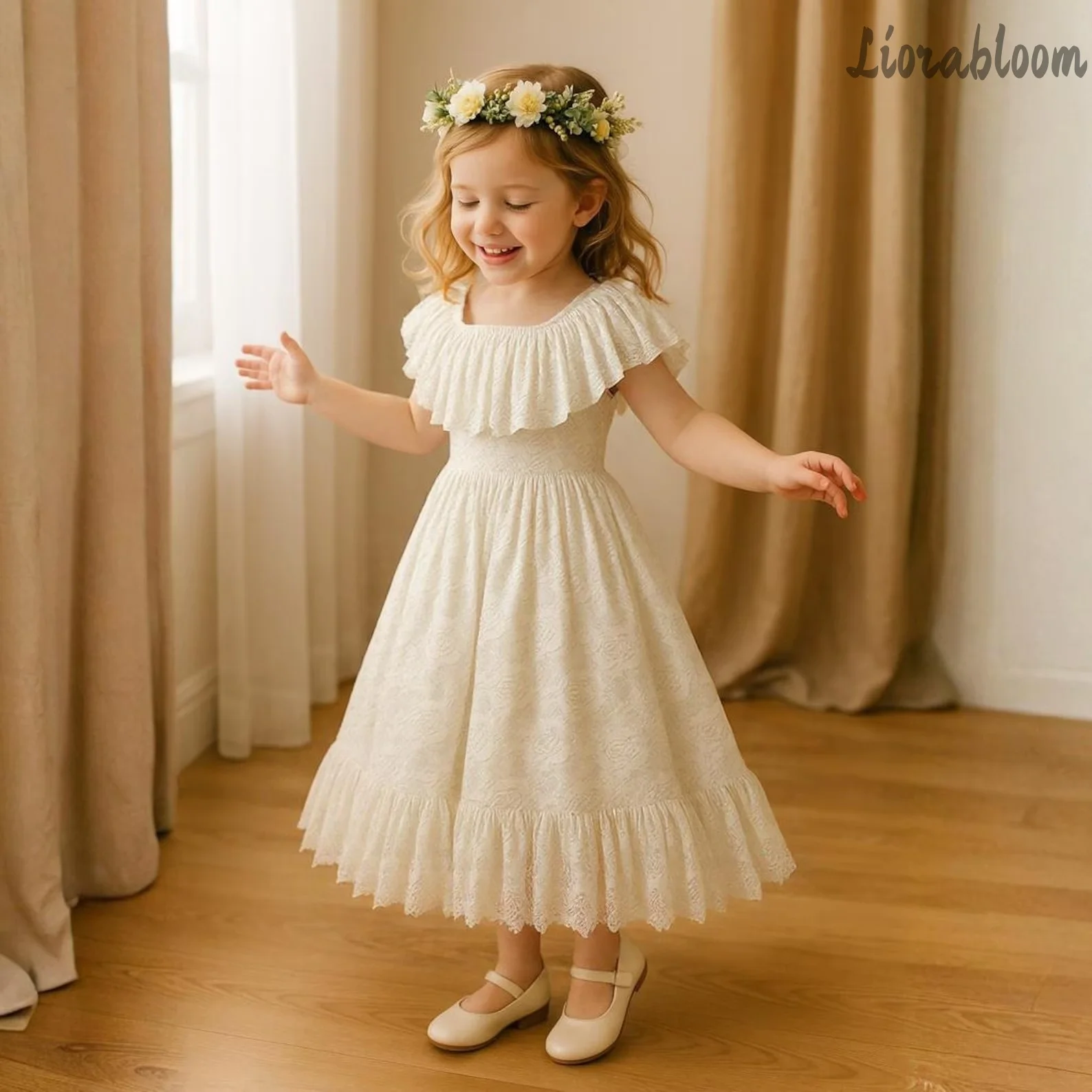

Custom Made Girls' Wedding Gown White Designer Style Formal Dress Fresh Elegant Flower Girl Attire Lace Embroidered Dress