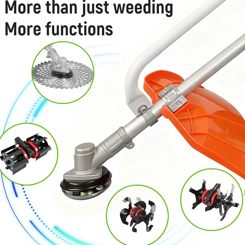 Kosiarka spalinowa 4-suwowa, ręczna, wielofunkcyjna, z funkcją wykaszarki do pielenia gleby i robienia rowków - wydajne narzędzie do pielęgnacji trawnika.
