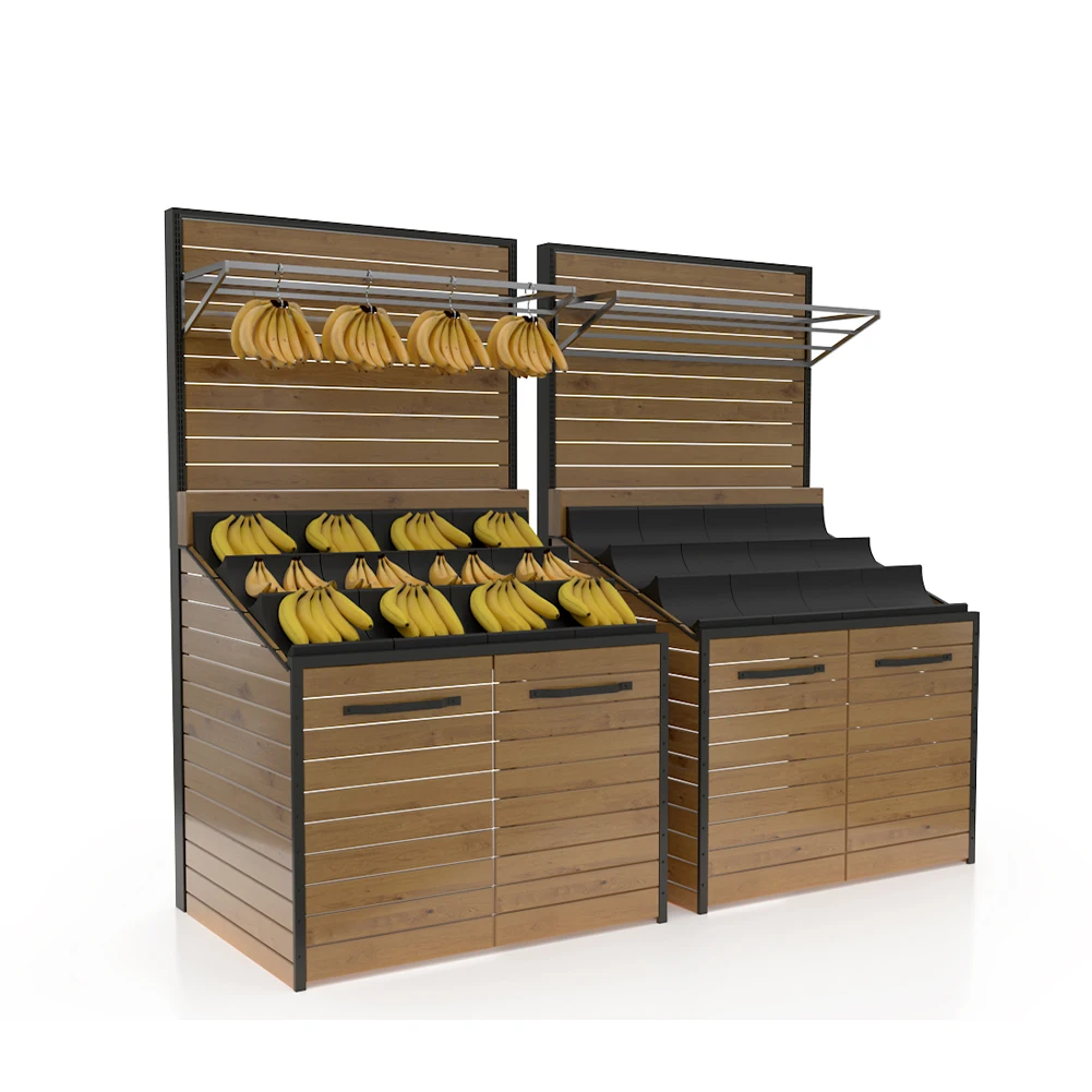 Supermarket Wooden Vegetable and Fruit Display Rack