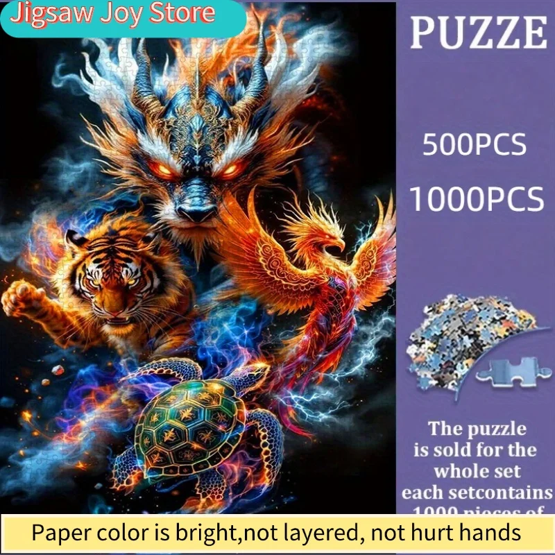 Dragon Tiger Turtle Puzzle | Thickened White Card Material, Suitable for Time Puzzles, Educational Puzzles, Home Decoration,