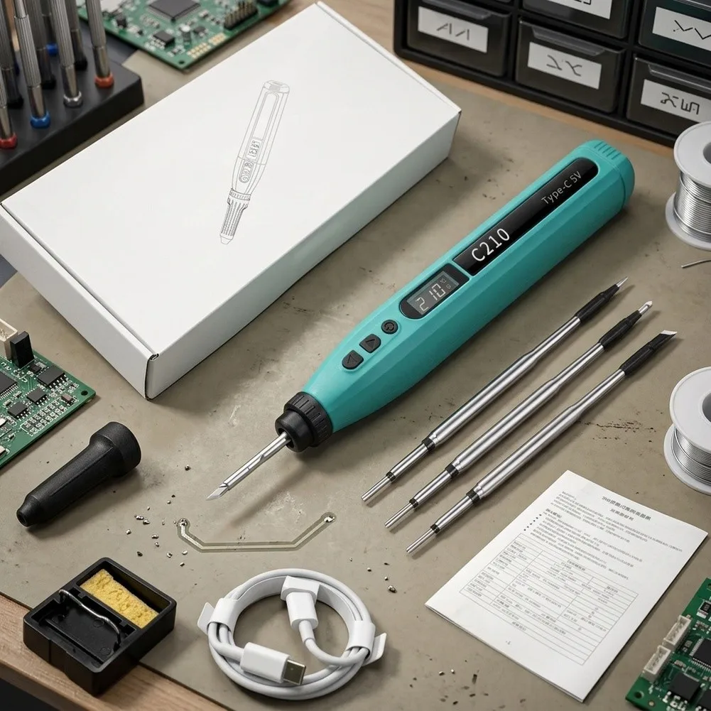 Rechargeable USB C Digital Soldering Iron 180-480C With LED Display And 3 Tips For Electronics Repair Welding Tool Portable Kit