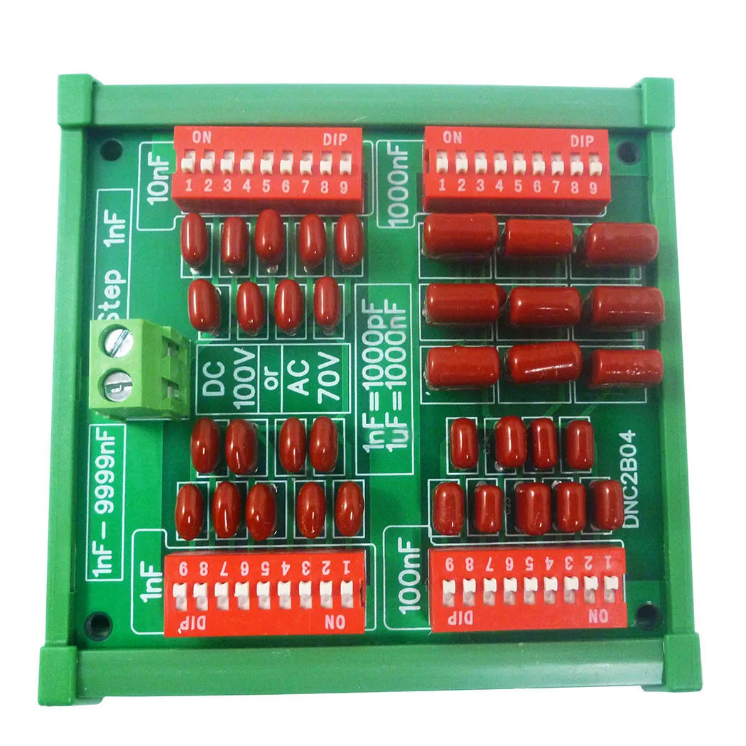 

DC100V/AC70V 1nF to 9999nF Step-1nF Four Decade Programmable Polypropylene Film Capacitor C35 DIN Rail for PLC 5% Precision