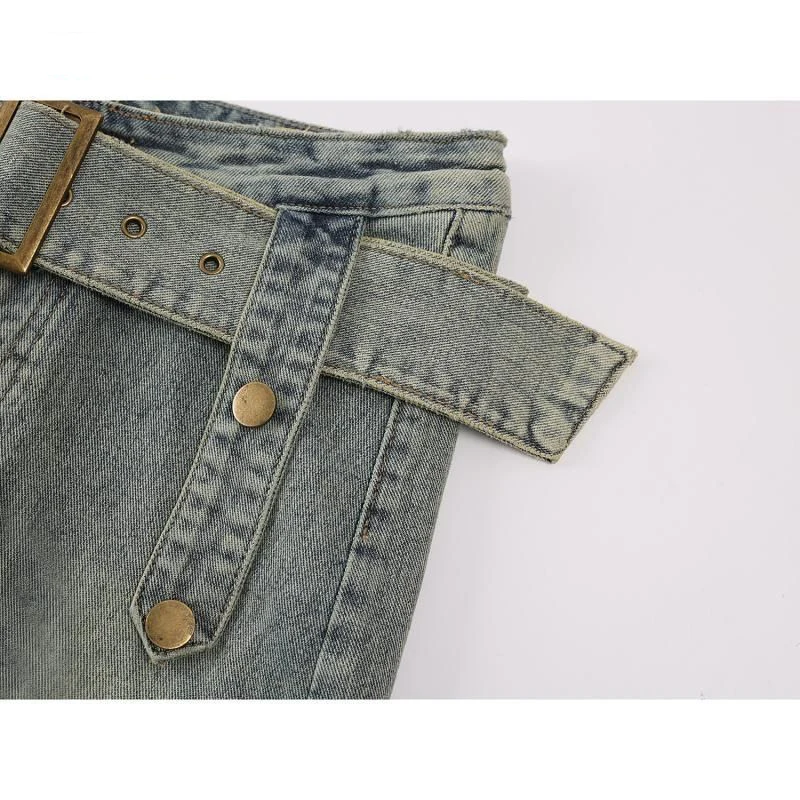 Retro design, niche denim skirt, women's summer high waist slimming, spicy girl A-line hip hugging short skirt