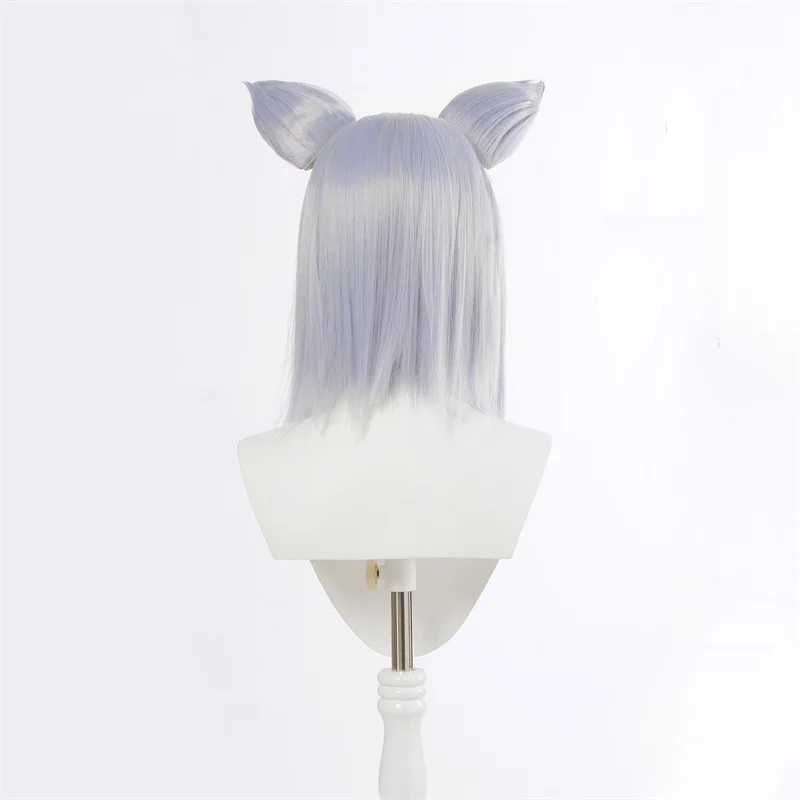 L-email wig Synthetic Hair Halloween Cosplay Wigs With Ears Short Light Purple Color Cosplay Wig For Woman Heat Resistant Hair