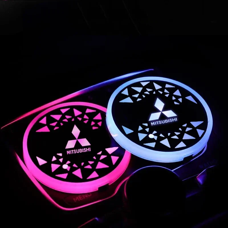 LED Car Luminous Water Cup Coaster Colorful Lamp Holder For Mitsubishi ASX Galant Mirage L200 EVO Triton Pajero Outlander