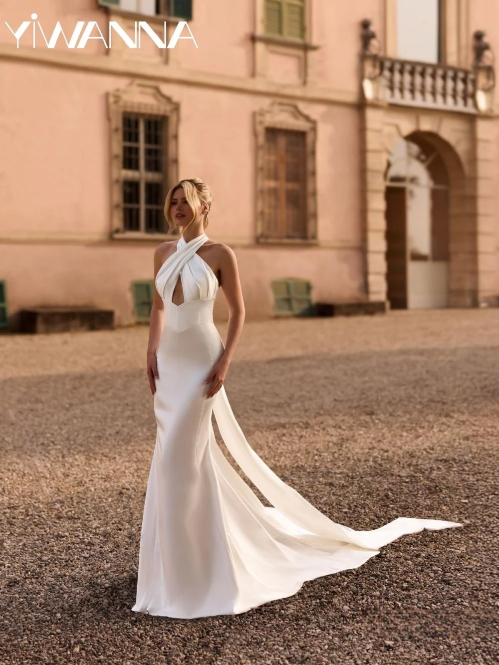 

Ivory Elegant Satin Mermaid Long Wedding Dress Sexy Halter Backless Bridal Gown New Customized Charming Dresses For Bride