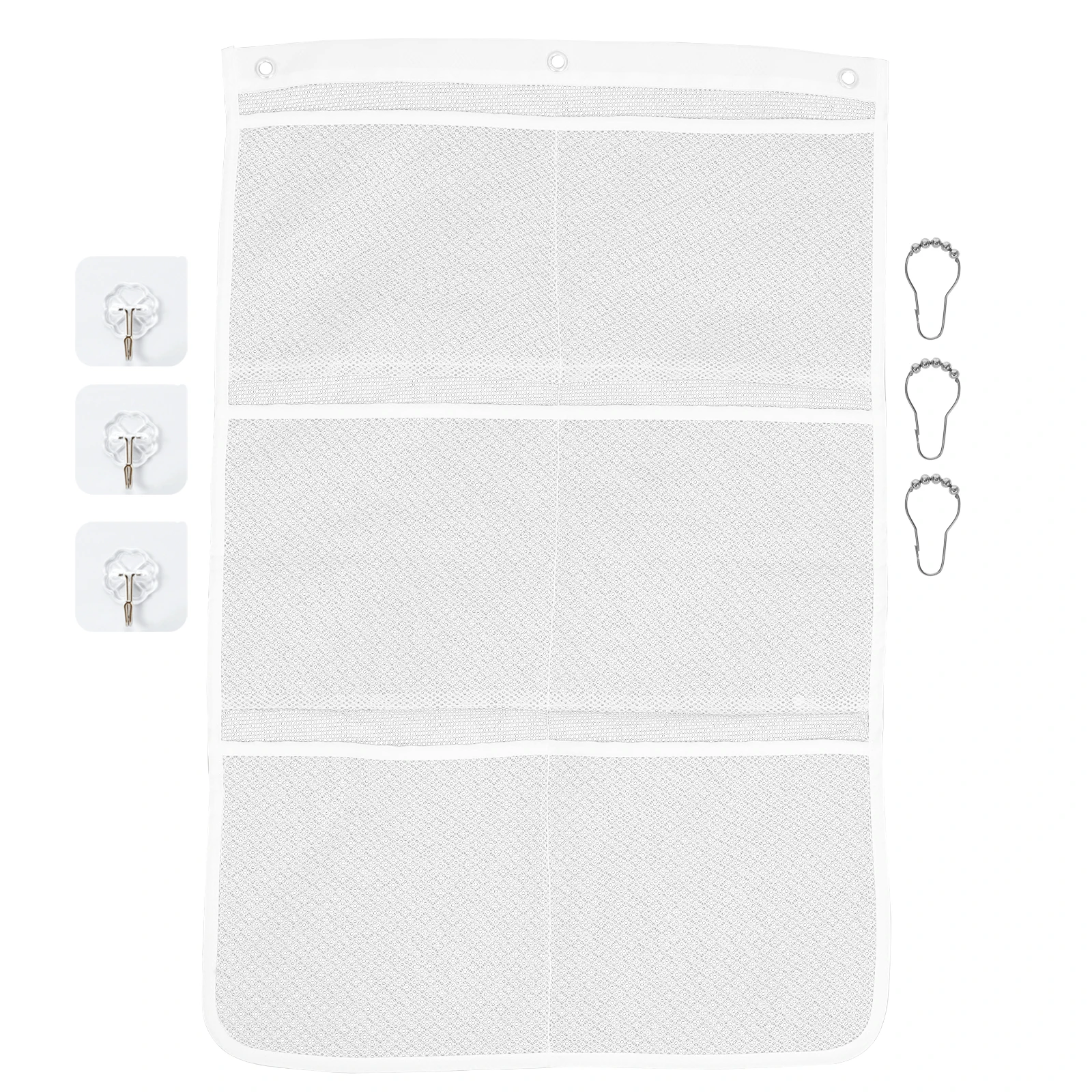 

Travel Shower Organizer 6 Pockets Seamless Hooks Hanging Bathroom Accessories Storage Bag Closet Door Mesh Holder (Random Color)