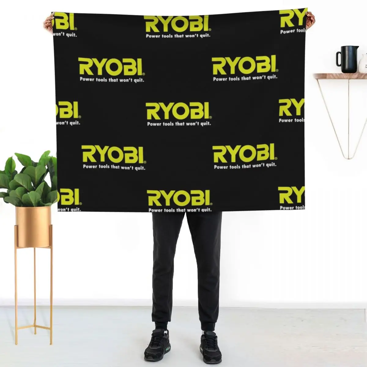 POWER TOOLS - RYOBILOGO Classic T-Shirt Throw Blanket Soft Sherpa Fleece Warm Blanket for Winter