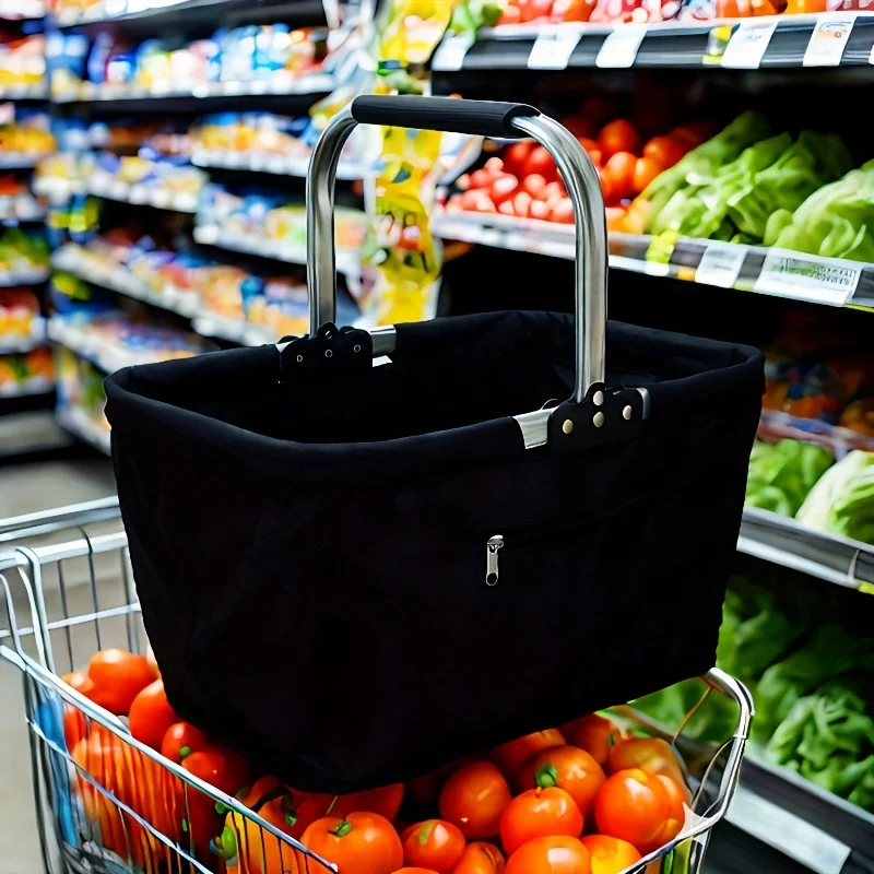 

Foldable aluminum frame basket, foldable supermarket shopping basket, insulated basket, portable picnic basket, fast food basket