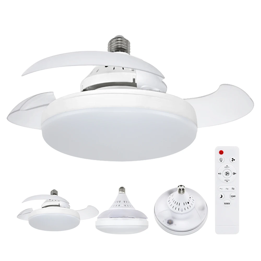 Bombillas LED E27, ventilador oculto, aspas telescópicas, 85-265V, atenuación RC, lámpara LED de 30W, ventilador de techo con ampollas ligeras para el hogar