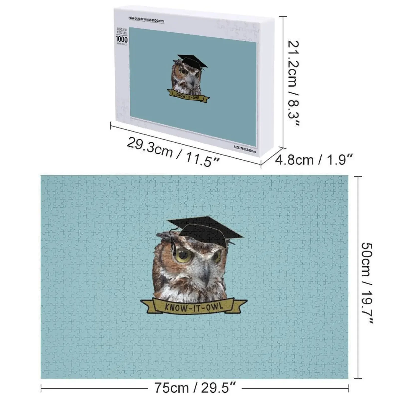Feuchte Eule mit Abschlusskappe, Know it Eule, Geschenk für Eulenliebhaber und Geburtstage, Wintereulen-Puzzle, personalisiertes Spielzeug-Puzzle