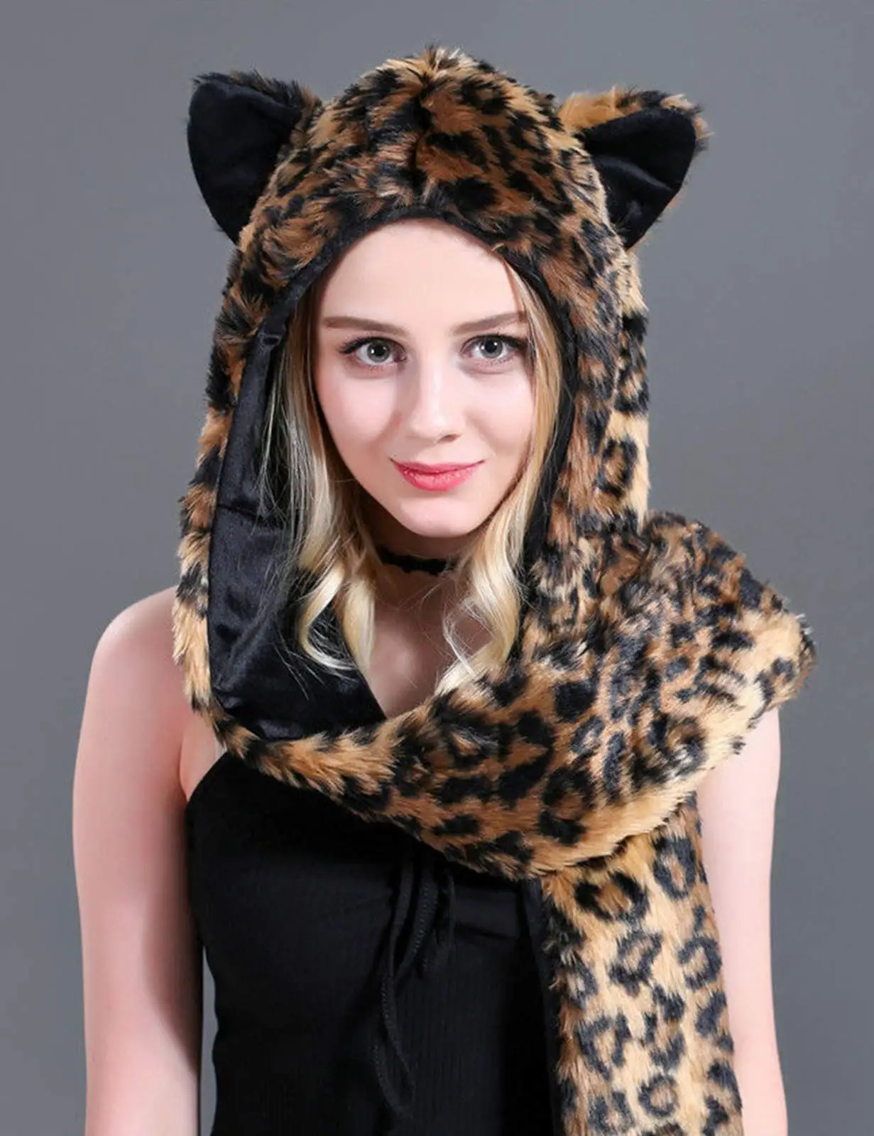 Gorras de felpa de animales de dibujos animados para Cosplay, guantes de bufanda de World of Warcraft 3 en 1, lana con capucha, piel sintética,