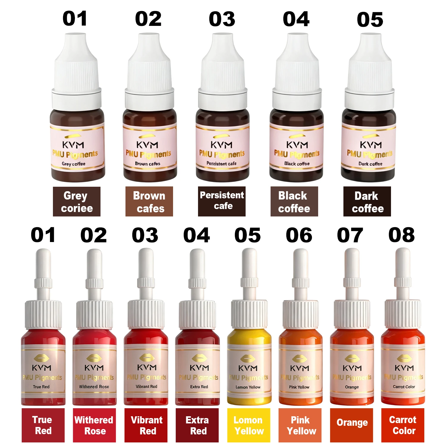 KVM 5/8pcs Multicolor Eyebrow Microblading Inks Semi Permanent Lip Makeup Pigment Eyeliner Black Brown Tattoo Ink Supplies