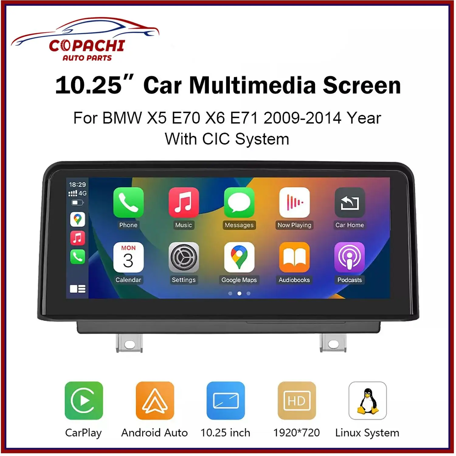 

10.25'' Android Auto Car Play Car Touch Screen For BMW X5/X6 E70/71 2011-2013 With CIC System