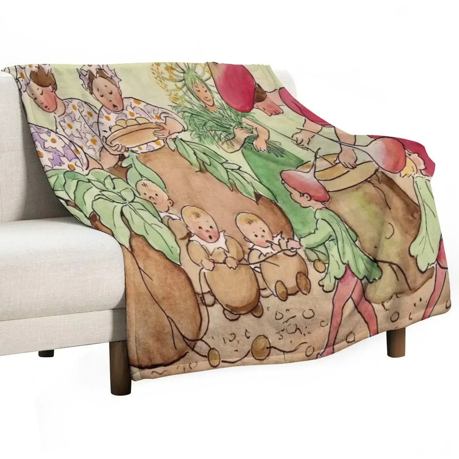 “The Root Cellar” by Elsa Beskow (1921) Throw Blanket Fashion Sofas Comforter Blankets