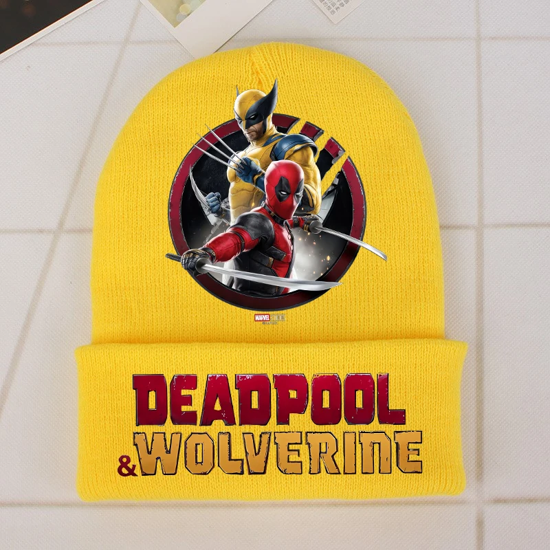 Deadpool & Wolverine Knitted Hat Boys New Marvels Action Figures Knit Cap Kids Winter Warm Beanies Fashion Bonnets Children Gift