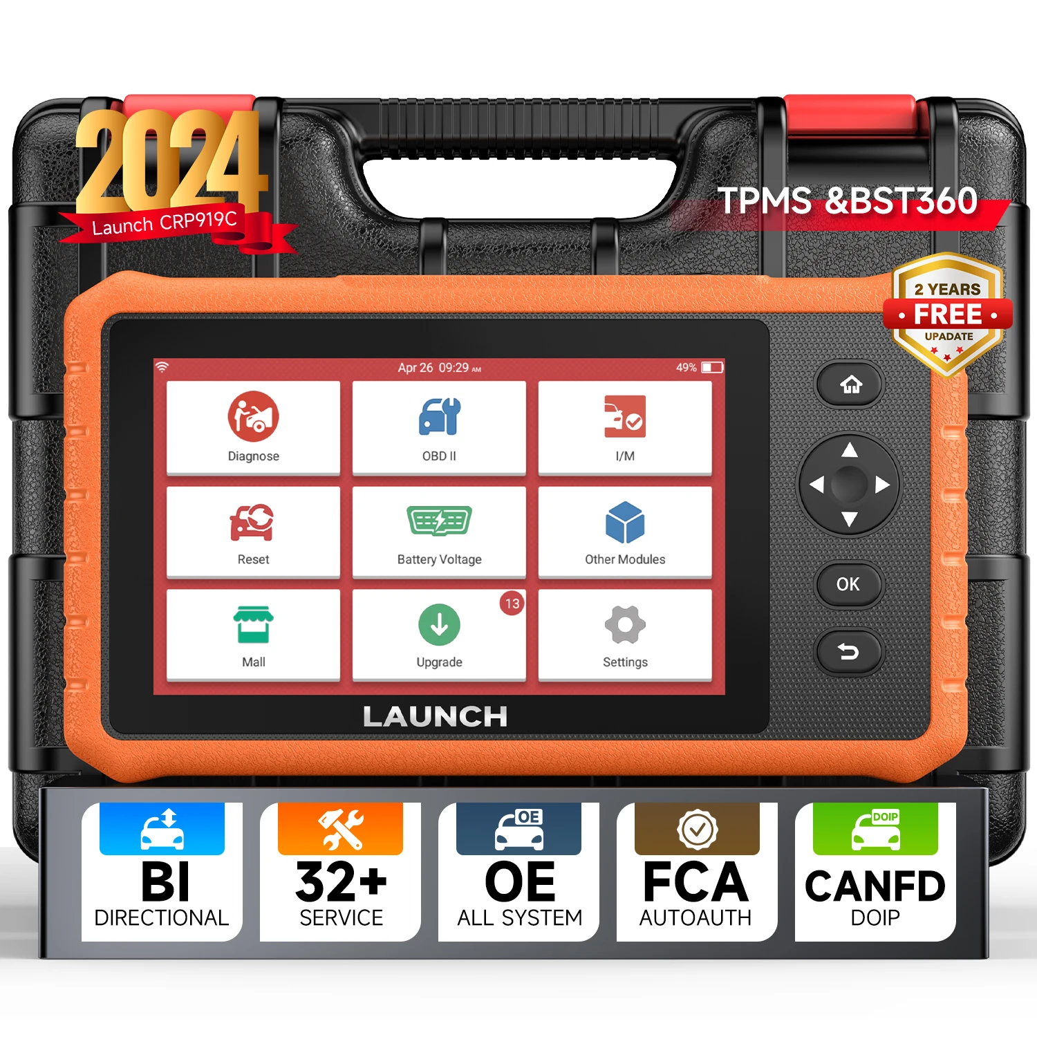 LAUNCH 919C Lite Bi-Directional OBD2 Scanner Full System DPF Oil Reset Active Test, ABS TPMS BST360 Code Reader Free Update ﻿