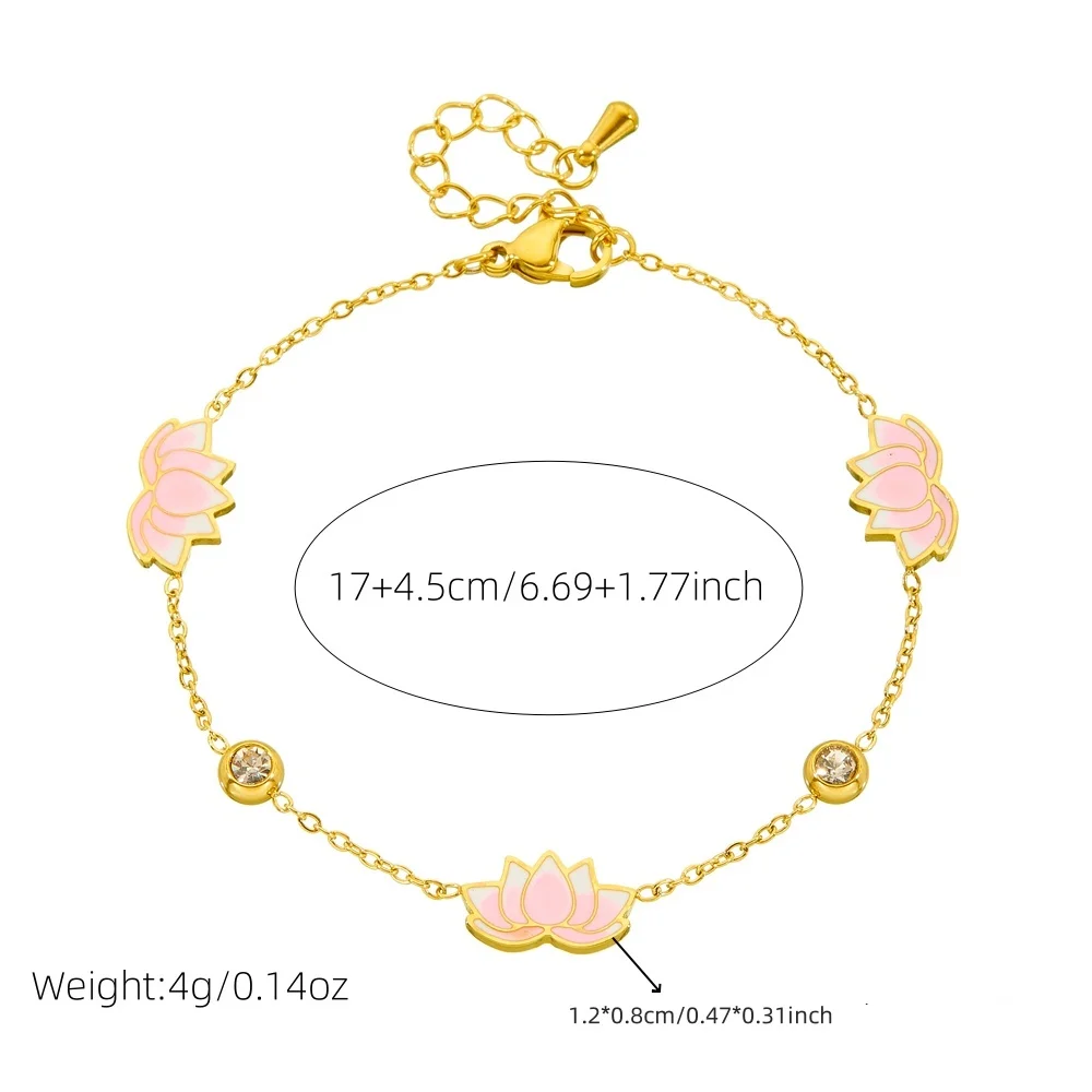 DIEYURO 316L Stainless SteellPink Lotus Round Zircon Flower Pendant Bracelet For Women New Trend Fashion Hand Chain Jewelry Gift