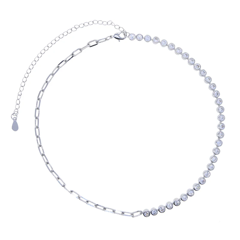 Mix Paper Clip 3MM CZ Bezel Set Tennis Chain Choker Necklace 2023 New Unique Geometric Simple Women Jewelry