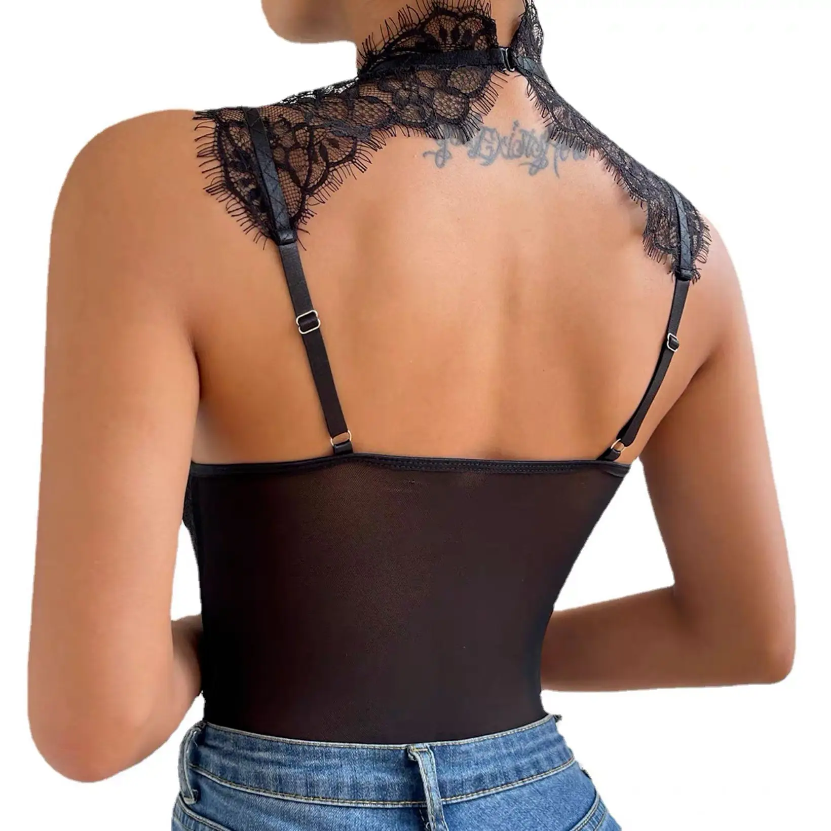 Sexy New Stylish Round-Neck Lace Bodysuit Underwire Hottie Girl Backless Slim Jumpsuit See Through Lingerie High Collar Onesies
