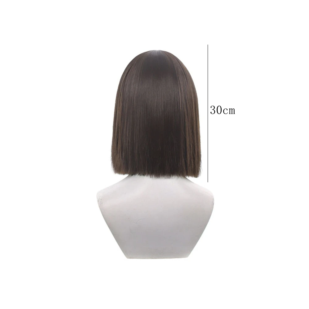 Brown Bob Wig With Bangs Short Straight Synthetic Hair For Women Daily Cosplay Lolita Natural Look Full Cap