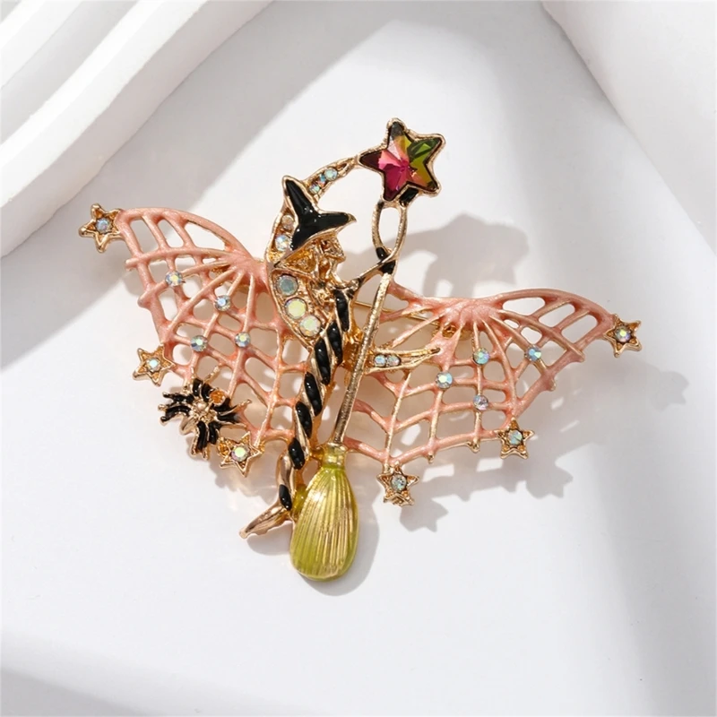 X6HE Halloween Bat Brooch Alloy Crystal belt Costume Jewelry For Spooky Party Outfit Enhancement