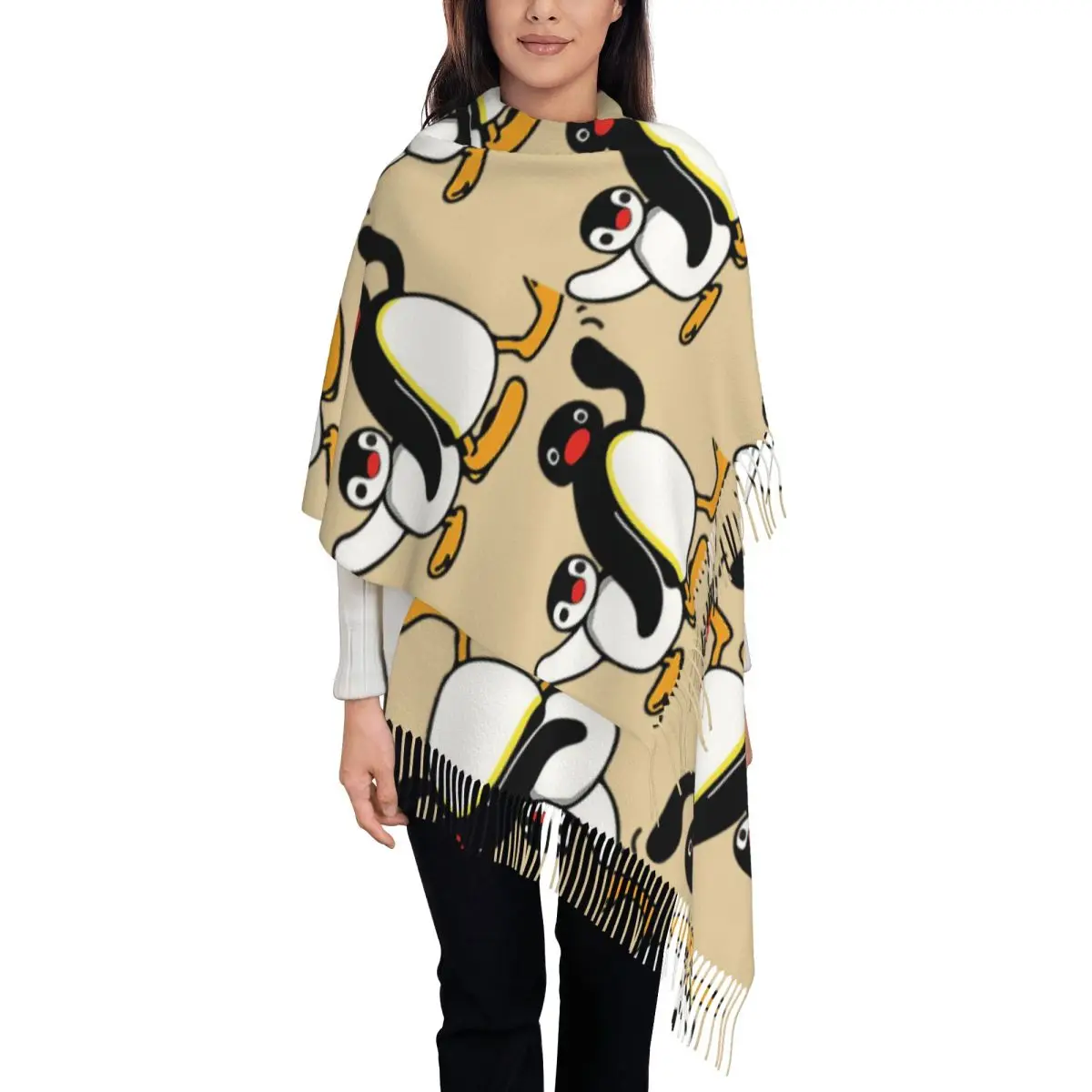 Sciarpa Pingu Sciarpe con nappe Scialli e stole morbidi e caldi da donna Grande scialle autunno inverno