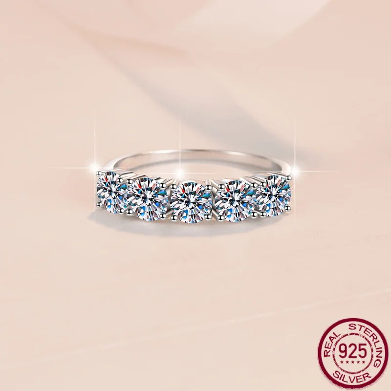 

Новое модное кубическое кольцо с пятью рядами бриллиантов, муассанит, простые высококачественные свадебные украшения из чистого серебра S925