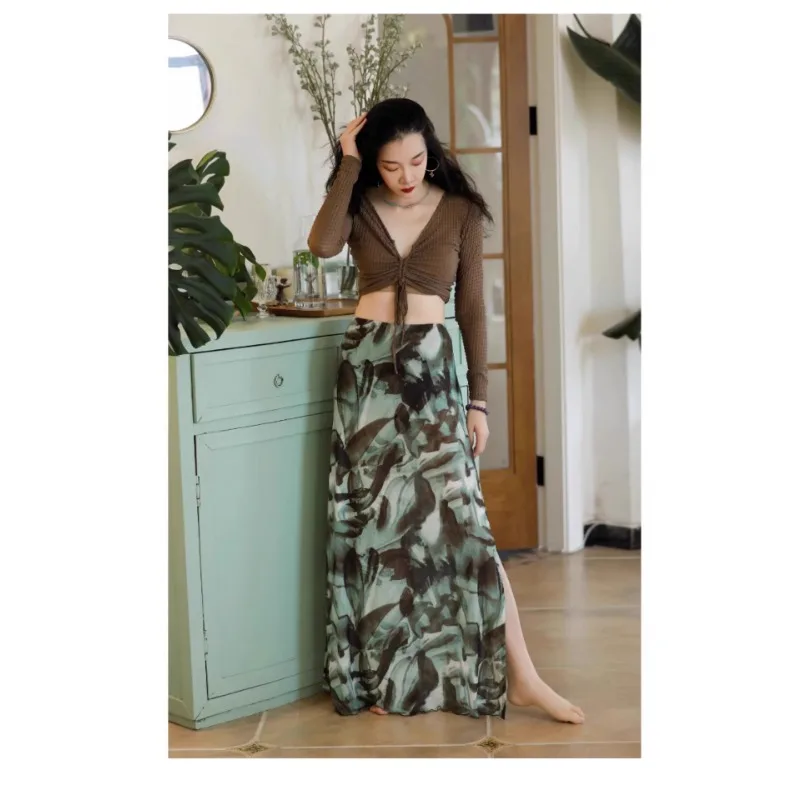 

Customized Belly Dance Costumes Underwear Practice Clothes Commuting Single Side Slit S-XL Size Skirt