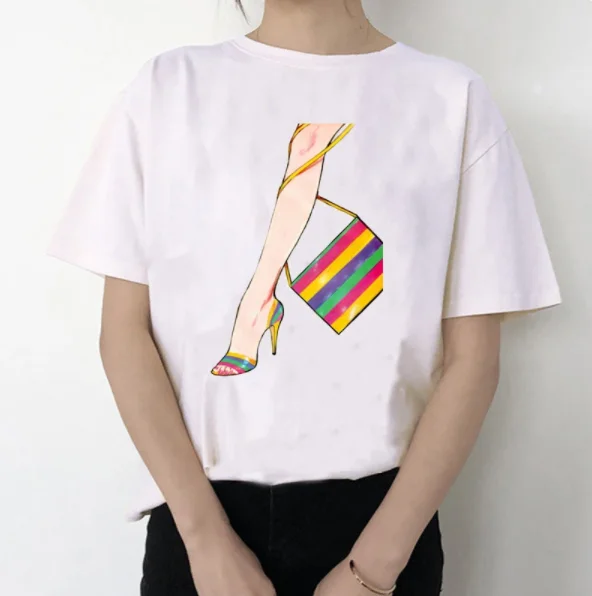 R40 camisetas informales de verano para mujer, ropa de calle bonita, Top con estampado divertido de manga corta, cuello redondo, camisetas de diseñador gráfico para mujer