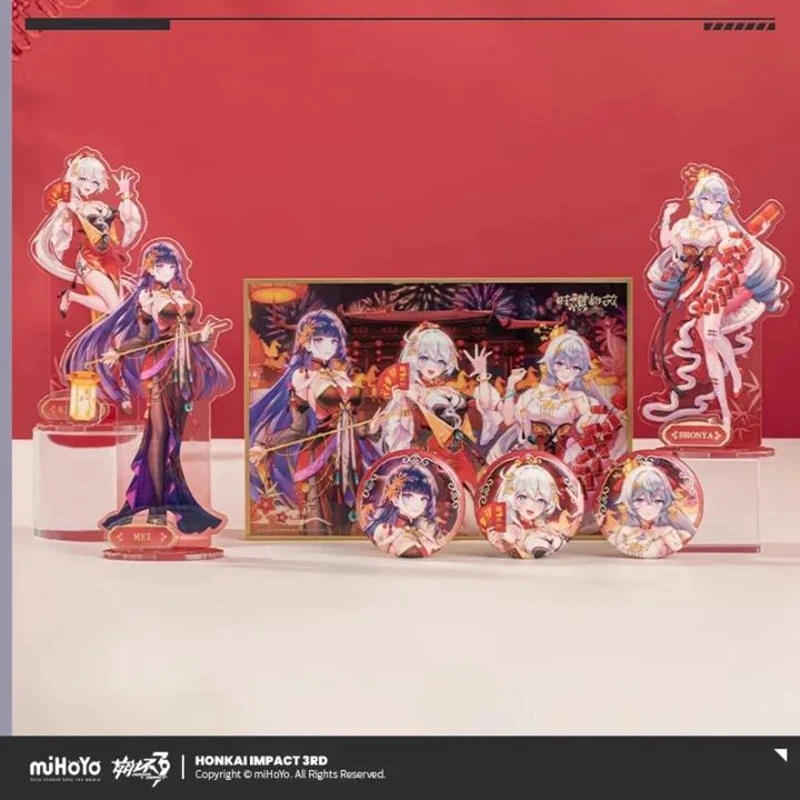 Pre Sale miHoYo Official Genuine Honkai Impact 3 2026 New Year Gift Box Kiana Bronya Badge Standee Colored Paper Cosplay Anime