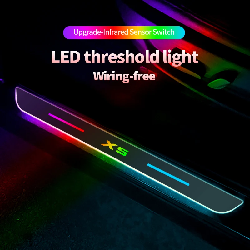 

Acrylic USB Charging Moving LED Welcome Pedal No Wiring Car Scuff Plate Door Sill Pathway Light for X5 Logo Accessories
