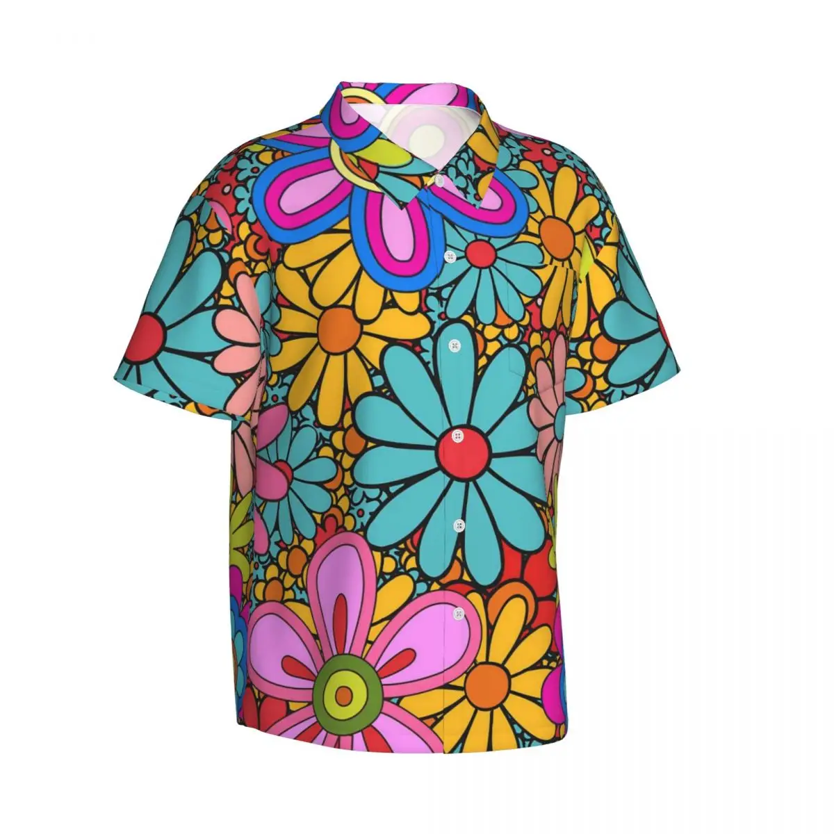 Retro Flower Power Summer Shirt Male Vacation 60s 70s Flora Casual Shirts Short Sleeve Y2K Funny Graphic Loose Oversized Blouses