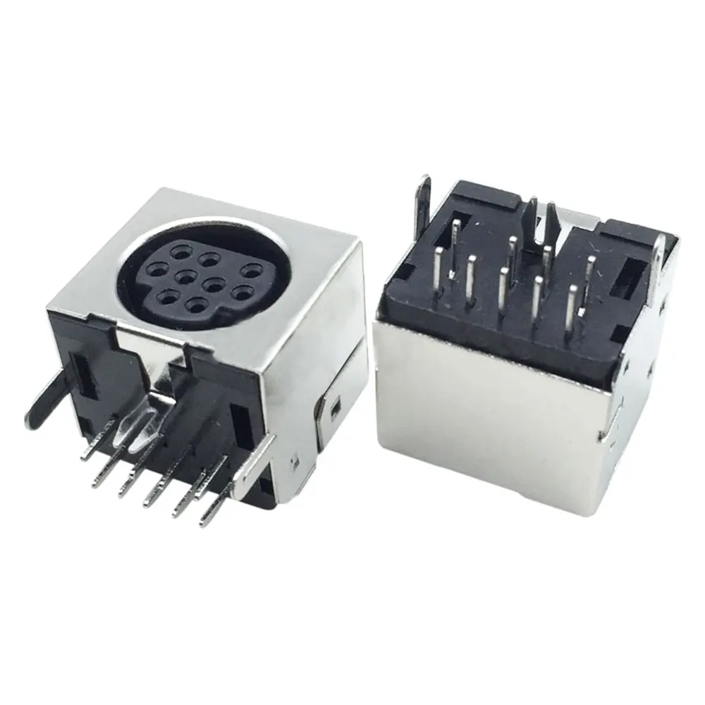 YUXI 1pcs LCD TV S-video 9 Pin Mini Din Socket Connector shield Right Angle through hole Mini Circular DIN Receptacle Socket