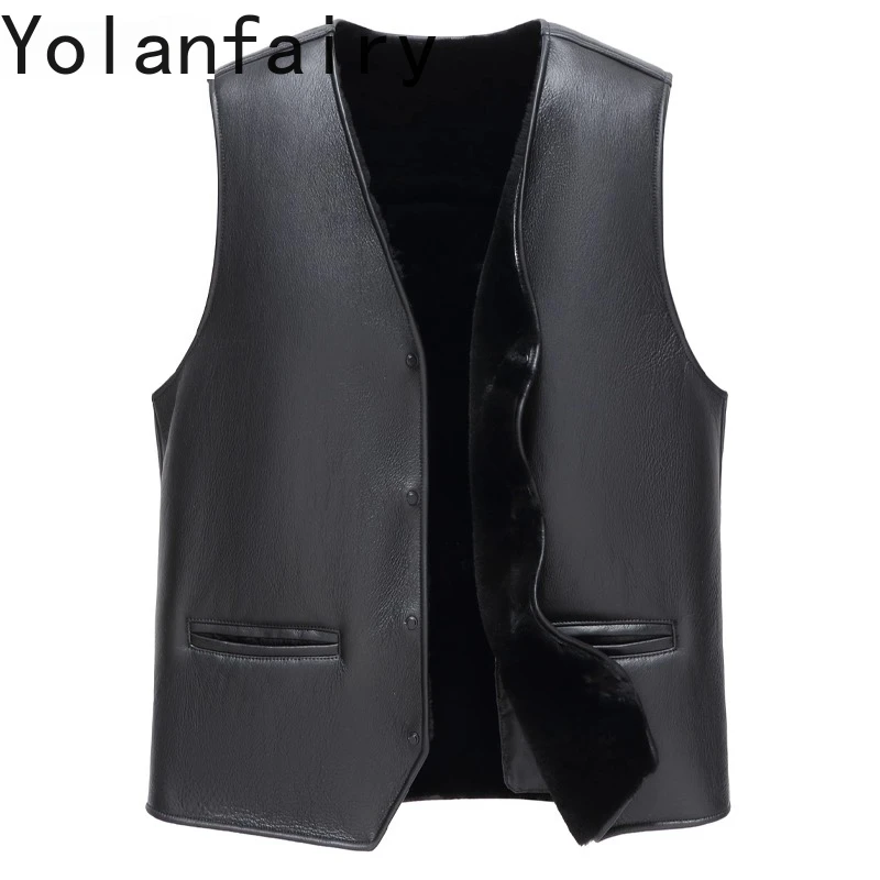 

YOLANFAIRY 100% Genuine Leather Jacket Men 2025 Sleeveless Natural Wool Fur Vest Man Warm Autumn Winter Real Sheepskin Waistcoat
